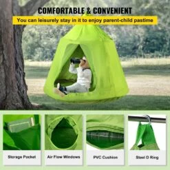 Hanging Tree Tent Max. 440 Lb. Capacity Tree Tent Swing With LED Rainbow Lights Ceiling Hammock Tent, Green -Patio Furniture Shop vevor camping hammocks zpetqqgreen000001v0 44 1000