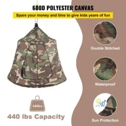 Hanging Tree Tent Max. 440 Lb. Capacity Tree Tent Swing With LED Rainbow Lights Ceiling Hammock Tent, Camouflage -Patio Furniture Shop vevor camping hammocks zpetqqmc000000001v0 4f 1000