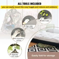 Hanging Tree Tent Max. 440 Lb. Capacity Tree Tent Swing With LED Rainbow Lights Ceiling Hammock Tent, Camouflage -Patio Furniture Shop vevor camping hammocks zpetqqmc000000001v0 fa 1000