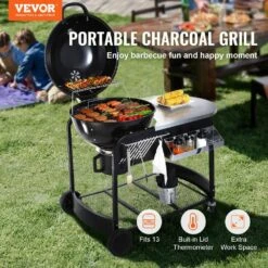 Performer Charcoal Grill 22 In . Premium Kettle Grill With Side Table BBQ Portable Grill -Patio Furniture Shop vevor cart grills dxz28434148406vjav0 31 1000