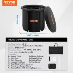 87 Gal. Ice Bath Tub, Cold Water Therapy Plunge Tub For Athletes, 1-person 1-Jet Portable Outdoor Ice Barrel Plunge Pool -Patio Furniture Shop vevor cold plunge ycqhk7585000vsl1pv0 76 1000
