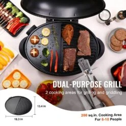Indoor/Outdoor Electric Grill 200 Sq. In. Electric BBQGrill 2 Zone Gril Surface Removable Stand Electric Grills In Black 13 Indoor/Outdoor Electric Grill 200 Sq. In. Electric BBQGrill 2 Zone Gril Surface Removable Stand Electric Grills In Black -Patio Furniture Shop vevor electric grills hwlsdkjhwl200v1nlv1 1f 1000