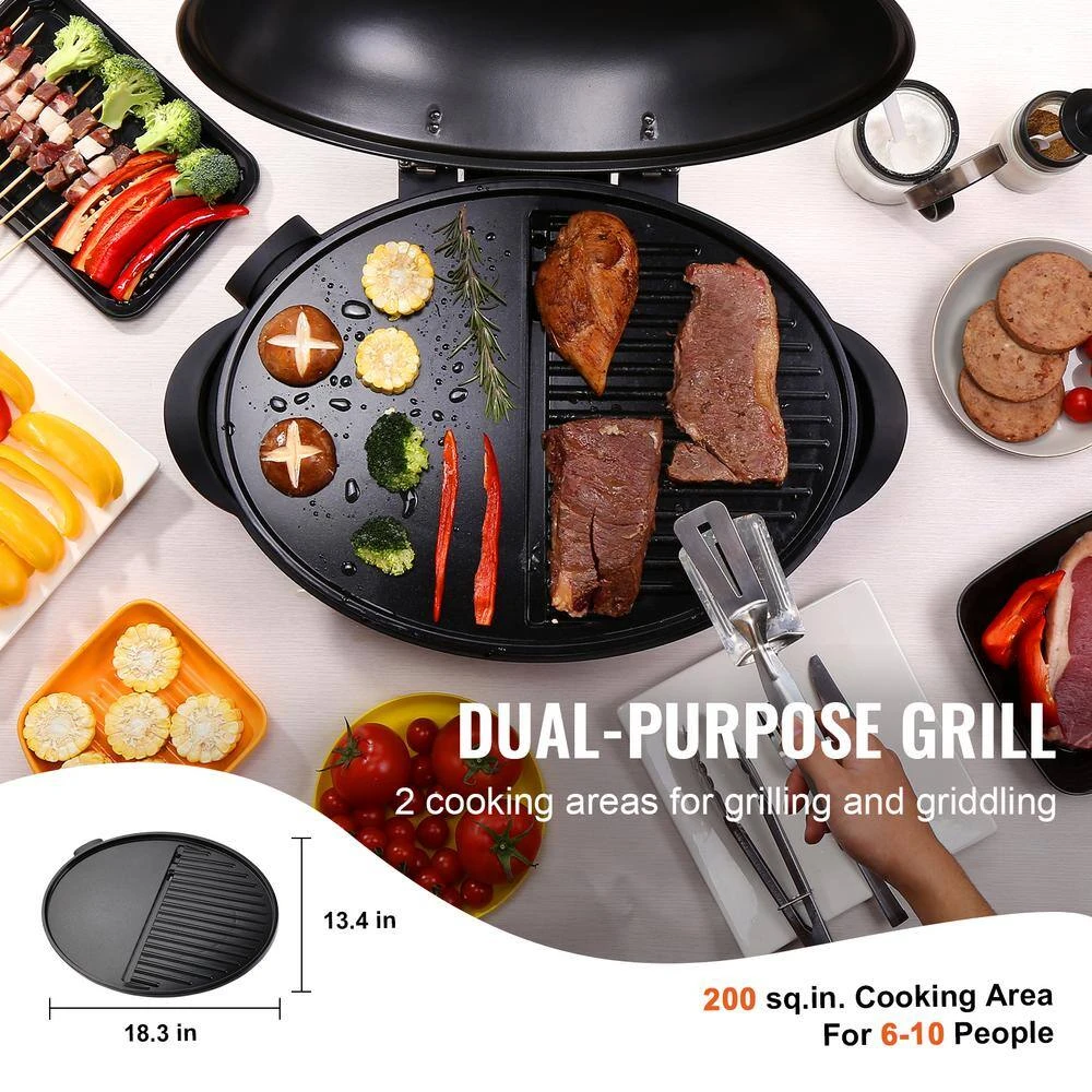 Indoor/Outdoor Electric Grill 200 Sq. In. Electric BBQGrill 2 Zone Gril Surface Removable Stand Electric Grills In Black 6 Indoor/Outdoor Electric Grill 200 Sq. In. Electric BBQGrill 2 Zone Gril Surface Removable Stand Electric Grills In Black - Image 4