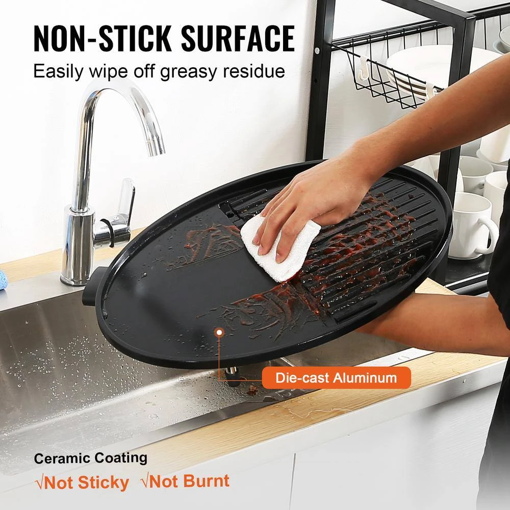 Indoor/Outdoor Electric Grill 200 Sq. In. Electric BBQGrill 2 Zone Gril Surface Removable Stand Electric Grills In Black 7 Indoor/Outdoor Electric Grill 200 Sq. In. Electric BBQGrill 2 Zone Gril Surface Removable Stand Electric Grills In Black - Image 5