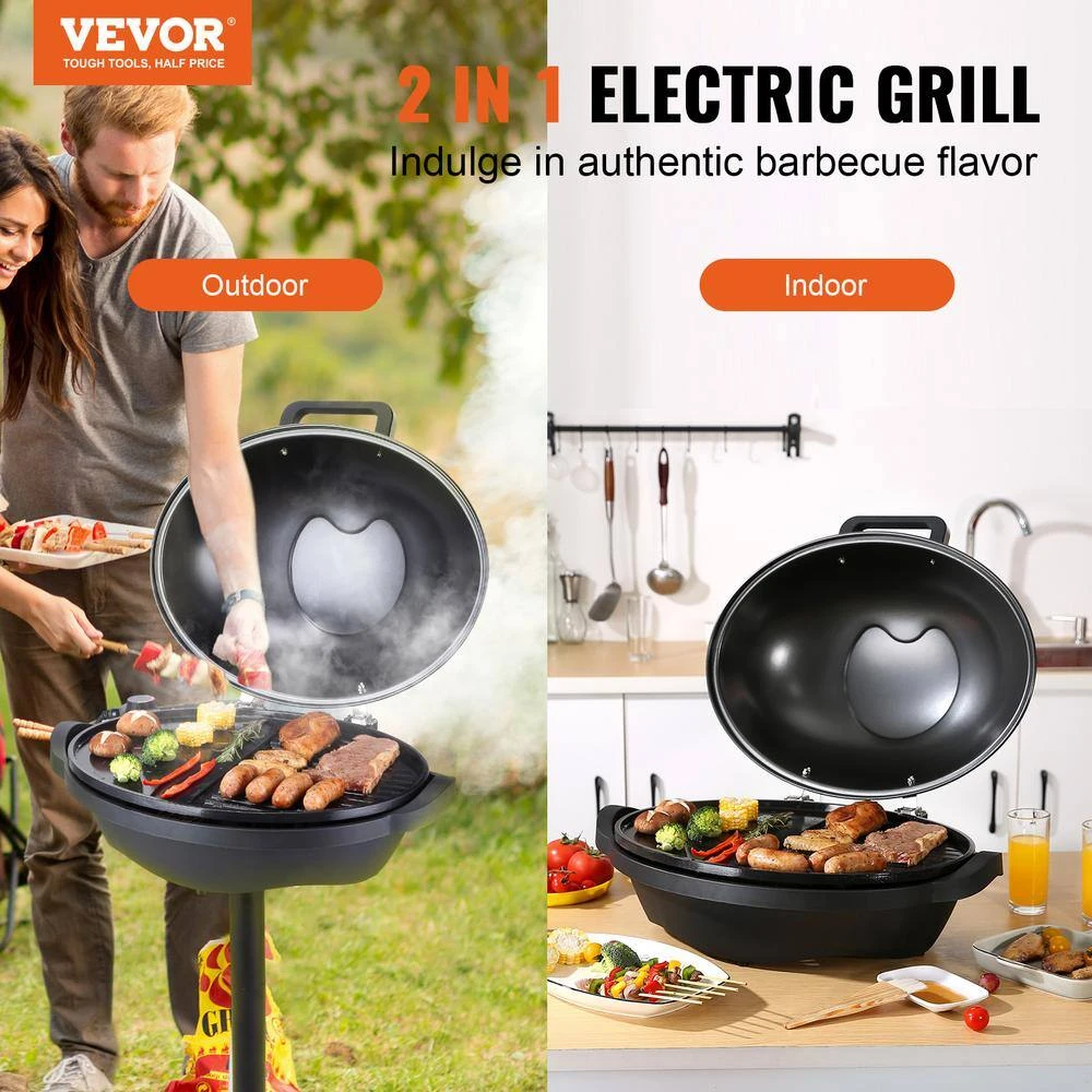 Indoor/Outdoor Electric Grill 200 Sq. In. Electric BBQGrill 2 Zone Gril Surface Removable Stand Electric Grills In Black 4 Indoor/Outdoor Electric Grill 200 Sq. In. Electric BBQGrill 2 Zone Gril Surface Removable Stand Electric Grills In Black - Image 2
