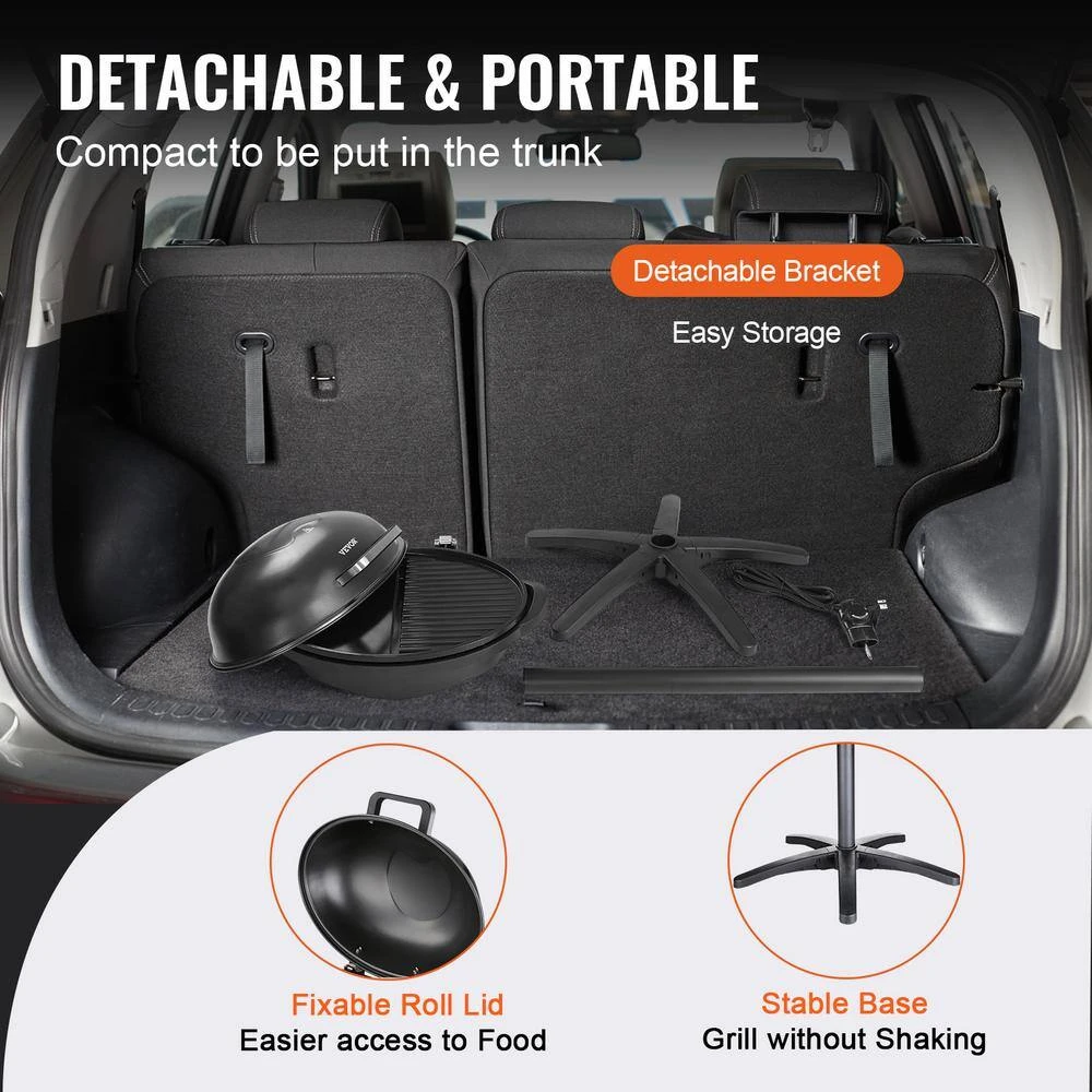 Indoor/Outdoor Electric Grill 200 Sq. In. Electric BBQGrill 2 Zone Gril Surface Removable Stand Electric Grills In Black 8 Indoor/Outdoor Electric Grill 200 Sq. In. Electric BBQGrill 2 Zone Gril Surface Removable Stand Electric Grills In Black - Image 6