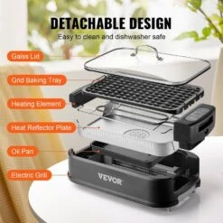 Smokeless Electric Grills 110 Sq. In. Electric BBQ Grill With Non-Stick Surface Dishwasher-Safe Indoor Grill,Black -Patio Furniture Shop vevor electric grills snwydkjsnw110mvidv1 fa 1000