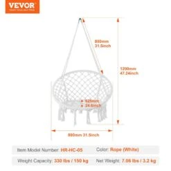 Hanging Hammock Swing Chair, 330 Lbs. Capacity, Macrame Hanging Chair With Mounting Hardware, Cotton Rope Swing Chair -Patio Furniture Shop vevor fabric hammocks xgsdysyqyxkzp5suwv0 76 1000