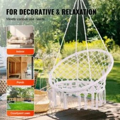 Hanging Hammock Swing Chair, 330 Lbs. Capacity, Macrame Hanging Chair With Mounting Hardware, Cotton Rope Swing Chair -Patio Furniture Shop vevor fabric hammocks xgsdysyqyxkzp5suwv0 fa 1000