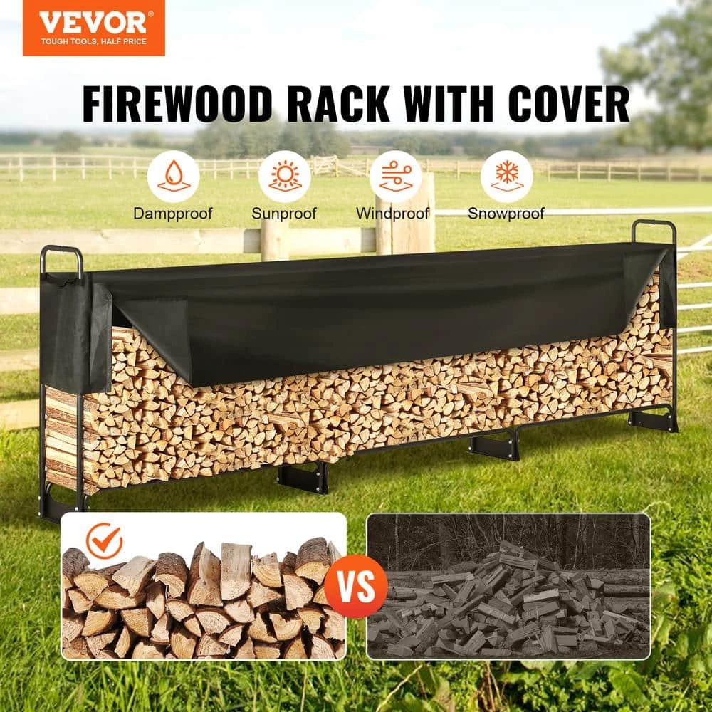 12.7 Ft. Outdoor Firewood Rack With Cover 152 In. X 14.2 In. X 46.1 In. Heavy Duty Firewood Holder Waterproof Cover 4 12.7 Ft. Outdoor Firewood Rack With Cover 152 In. X 14.2 In. X 46.1 In. Heavy Duty Firewood Holder Waterproof Cover - Image 2