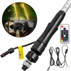 2PC 5 Ft. LED Whip Lights RGB Color Lighted Whips For UTV ATV 23 Modes Weatherproof Off-Road Whip RF Wireless Remote
