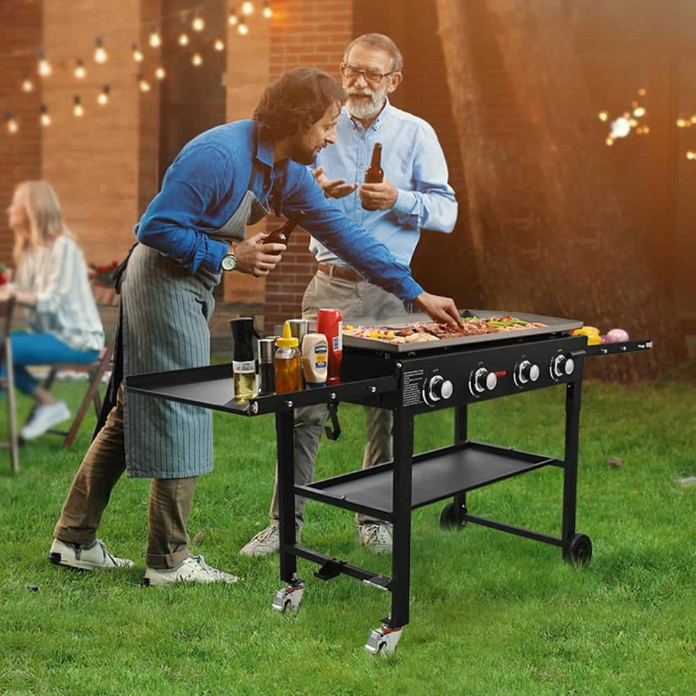 Flat Top Gas Grill On Cart 36 In. Outdoor Griddle Station 4-Burner Propane 60,000 BTU Restaurant Portable Grill In Black 9 Flat Top Gas Grill On Cart 36 In. Outdoor Griddle Station 4-Burner Propane 60,000 BTU Restaurant Portable Grill In Black - Image 7