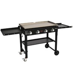 Flat Top Gas Grill On Cart 36 In. Outdoor Griddle Station 4-Burner Propane 60,000 BTU Restaurant Portable Grill In Black