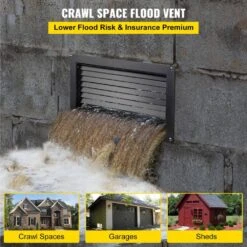 Crawl Space Flood Vent, 12 In. Height X 20 In. Black Width Foundation Flood Vent, To Reduce Foundation Damage -Patio Furniture Shop vevor flood barriers clh12x20absuvmwewv0 250305 c3 1000