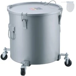 Fryer Grease Bucket 10 Gal Oil Disposal Caddy With Caster Base Carbon Steel Oil Transport Container, Gray