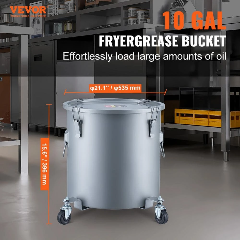 Fryer Grease Bucket 10 Gal Oil Disposal Caddy With Caster Base Carbon Steel Oil Transport Container, Gray 4 Fryer Grease Bucket 10 Gal Oil Disposal Caddy With Caster Base Carbon Steel Oil Transport Container, Gray - Image 2