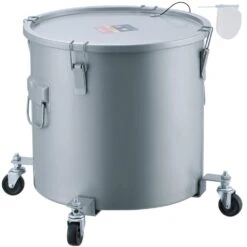 Fryer Grease Bucket 16 Gal Oil Disposal Caddy With Caster Base Carbon Steel Oil Transport Container, Gray