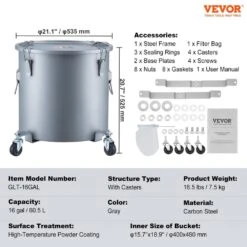 Fryer Grease Bucket 16 Gal Oil Disposal Caddy With Caster Base Carbon Steel Oil Transport Container, Gray -Patio Furniture Shop vevor fryer accessories djlzgyzttg16kwcskv0 76 1000