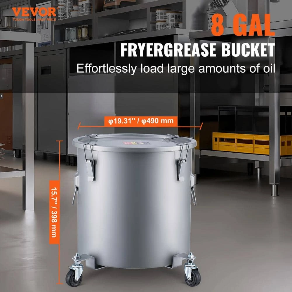 Fryer Grease Bucket 8 Gal Oil Disposal Caddy With Caster Base Carbon Steel Oil Transport Container, Gray 4 Fryer Grease Bucket 8 Gal Oil Disposal Caddy With Caster Base Carbon Steel Oil Transport Container, Gray - Image 2