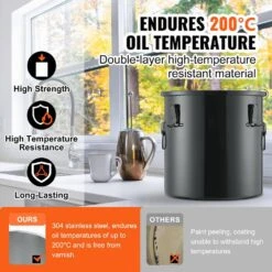 Fryer Grease Bucket 10 Gal Oil Disposal Caddy Stainless Steel Fryer Oil Bucket Oil Transport Container, Black -Patio Furniture Shop vevor fryer accessories whlyztbxg10j0jfetv0 4f 1000