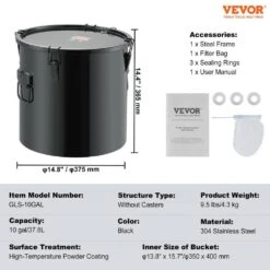 Fryer Grease Bucket 10 Gal Oil Disposal Caddy Stainless Steel Fryer Oil Bucket Oil Transport Container, Black -Patio Furniture Shop vevor fryer accessories whlyztbxg10j0jfetv0 76 1000