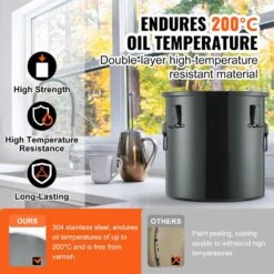 Fryer Grease Bucket 8 Gal Oil Disposal Caddy Stainless Steel Fryer Oil Bucket Oil Transport Container, Black -Patio Furniture Shop vevor fryer accessories whlyztbxg8jlgk8v6v0 4f 1000