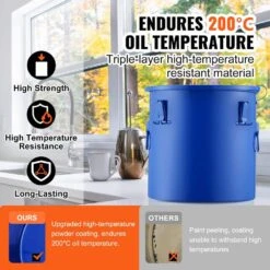 Fryer Grease Bucket 10 Gal Oil Disposal Caddy Carbon Steel Fryer Oil Bucket Oil Transport Container, Blue -Patio Furniture Shop vevor fryer accessories whlyzttg10jlfhkx1v0 4f 1000