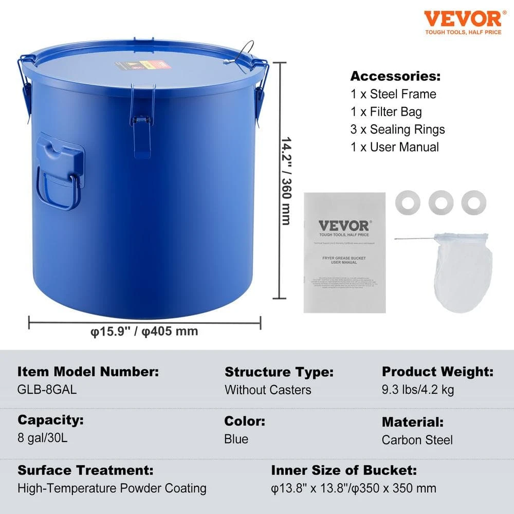 Fryer Grease Bucket 8 Gal Oil Disposal Caddy Carbon Steel Fryer Oil Bucket Oil Transport Container, Blue 9 Fryer Grease Bucket 8 Gal Oil Disposal Caddy Carbon Steel Fryer Oil Bucket Oil Transport Container, Blue - Image 7