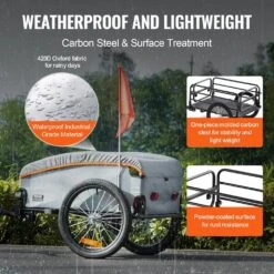 Bike Cargo Trailer 100 Lbs. 3.27 Cu. Ft. Metal Garden Cart W/Hitch, Waterproof Cover For 22-28 In. Bike Wheel -Patio Furniture Shop vevor garden carts cgkhzhjg100bmfbkov0 4f 1000