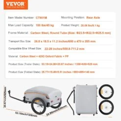 Bike Cargo Trailer 100 Lbs. 3.27 Cu. Ft. Metal Garden Cart W/Hitch, Waterproof Cover For 22-28 In. Bike Wheel -Patio Furniture Shop vevor garden carts cgkhzhjg100bmfbkov0 76 1000