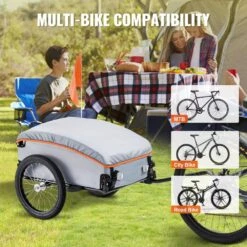 Bike Cargo Trailer 100 Lbs. 3.27 Cu. Ft. Metal Garden Cart W/Hitch, Waterproof Cover For 22-28 In. Bike Wheel -Patio Furniture Shop vevor garden carts cgkhzhjg100bmfbkov0 fa 1000