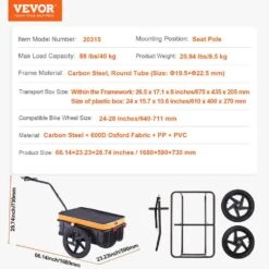 Bike Cargo Trailer 88 Lbs. Load Capacity 2.44 Cu. Ft. Metal Garden Cart W/Hitch 16 In. Wheel For 24 -28 In Wheel -Patio Furniture Shop vevor garden carts cgkzghjg100bkktqkv0 76 1000