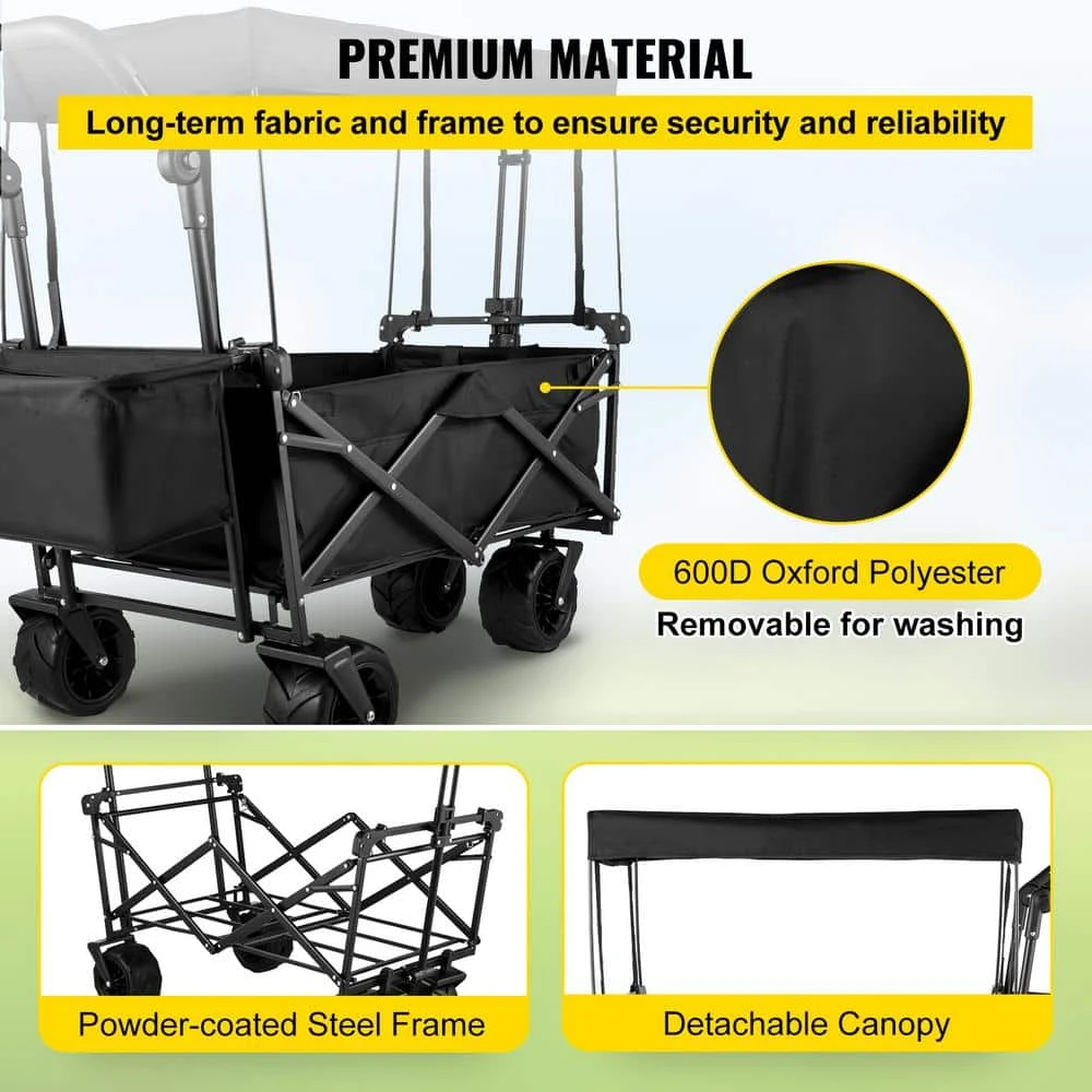 3 Cu.ft. Collapsible Folding Outdoor Wagon Cart 600D Oxford Polyester Foldable Steel Camping Folding Garden Cart, Black 6 3 Cu.ft. Collapsible Folding Outdoor Wagon Cart 600D Oxford Polyester Foldable Steel Camping Folding Garden Cart, Black - Image 4