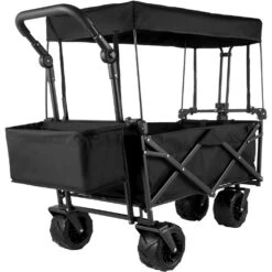 3 Cu.ft. Collapsible Folding Outdoor Wagon Cart 600D Oxford Polyester Foldable Steel Camping Folding Garden Cart, Black