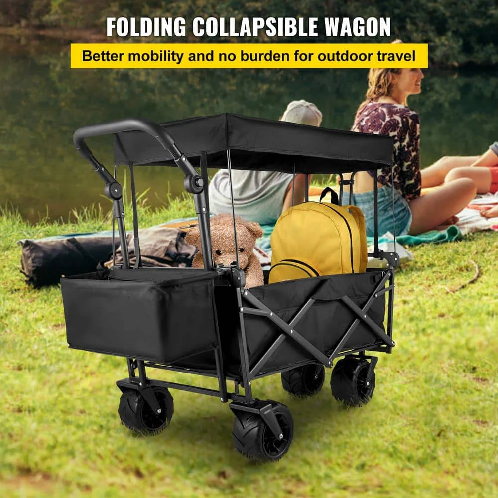 3 Cu.ft. Collapsible Folding Outdoor Wagon Cart 600D Oxford Polyester Foldable Steel Camping Folding Garden Cart, Black 4 3 Cu.ft. Collapsible Folding Outdoor Wagon Cart 600D Oxford Polyester Foldable Steel Camping Folding Garden Cart, Black - Image 2