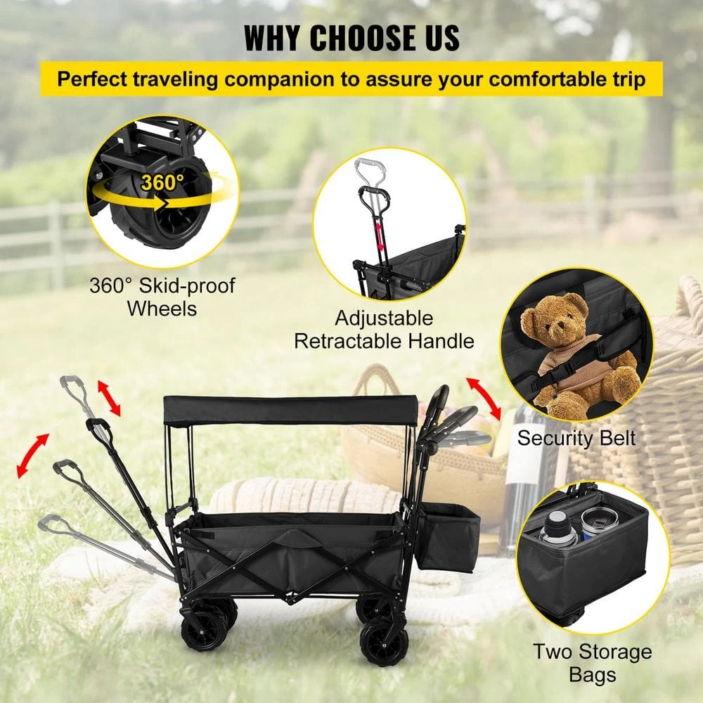 3 Cu.ft. Collapsible Folding Outdoor Wagon Cart 600D Oxford Polyester Foldable Steel Camping Folding Garden Cart, Black 8 3 Cu.ft. Collapsible Folding Outdoor Wagon Cart 600D Oxford Polyester Foldable Steel Camping Folding Garden Cart, Black - Image 6