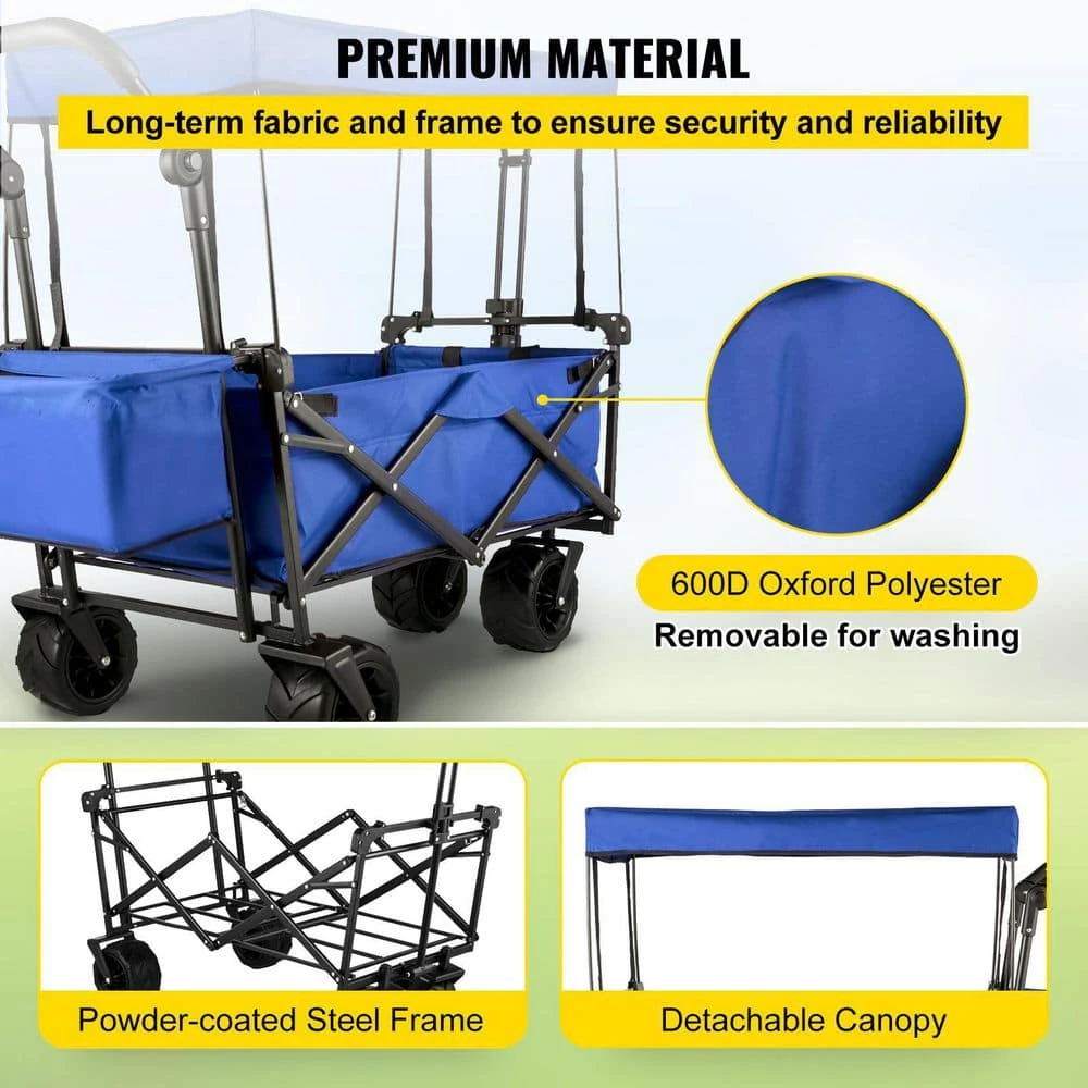 3 Cu.ft. Collapsible Wagon Cart Foldable Extra Large Collapsible Steel Garden Cart With Adjustable Handles, Blue 6 3 Cu.ft. Collapsible Wagon Cart Foldable Extra Large Collapsible Steel Garden Cart With Adjustable Handles, Blue - Image 4