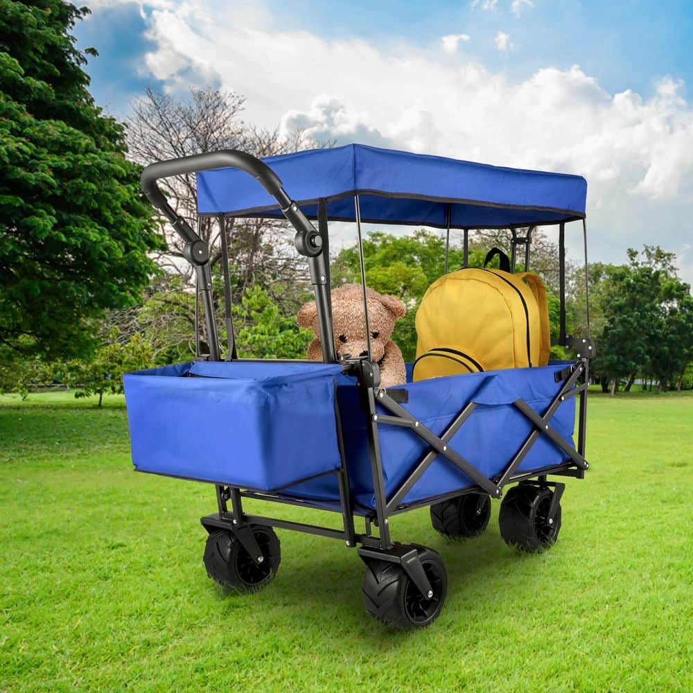 3 Cu.ft. Collapsible Wagon Cart Foldable Extra Large Collapsible Steel Garden Cart With Adjustable Handles, Blue 10 3 Cu.ft. Collapsible Wagon Cart Foldable Extra Large Collapsible Steel Garden Cart With Adjustable Handles, Blue - Image 8