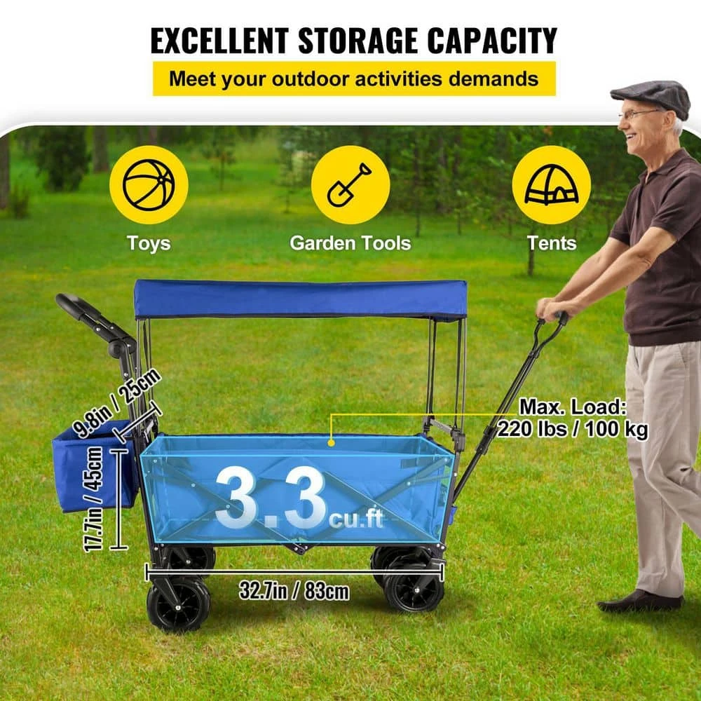 3 Cu.ft. Collapsible Wagon Cart Foldable Extra Large Collapsible Steel Garden Cart With Adjustable Handles, Blue 5 3 Cu.ft. Collapsible Wagon Cart Foldable Extra Large Collapsible Steel Garden Cart With Adjustable Handles, Blue - Image 3