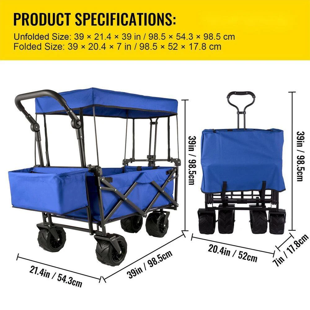 3 Cu.ft. Collapsible Wagon Cart Foldable Extra Large Collapsible Steel Garden Cart With Adjustable Handles, Blue 9 3 Cu.ft. Collapsible Wagon Cart Foldable Extra Large Collapsible Steel Garden Cart With Adjustable Handles, Blue - Image 7
