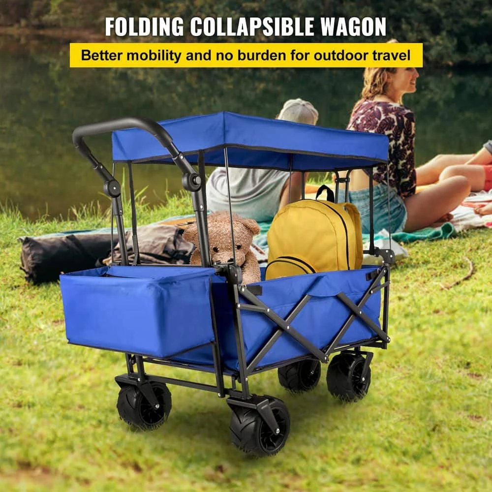 3 Cu.ft. Collapsible Wagon Cart Foldable Extra Large Collapsible Steel Garden Cart With Adjustable Handles, Blue 4 3 Cu.ft. Collapsible Wagon Cart Foldable Extra Large Collapsible Steel Garden Cart With Adjustable Handles, Blue - Image 2