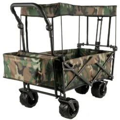 3 Cu.ft. Collapsible Folding Outdoor Utility Wagon Steel Collapsible Garden Cart With Removable Canopy, Camouflage