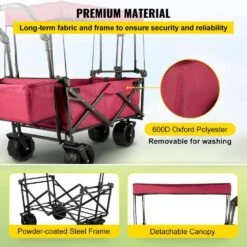 3 Cu.ft. Collapsible Wagon Cart Over-sized Wheels Portable Folding Steel Garden Cart With Adjustable Handles, Red -Patio Furniture Shop vevor garden carts dzdptc rdhsku0001v0 1f 1000