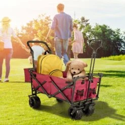 3 Cu.ft. Collapsible Wagon Cart Over-sized Wheels Portable Folding Steel Garden Cart With Adjustable Handles, Red -Patio Furniture Shop vevor garden carts dzdptc rdhsku0001v0 31 1000