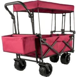 3 Cu.ft. Collapsible Wagon Cart Over-sized Wheels Portable Folding Steel Garden Cart With Adjustable Handles, Red