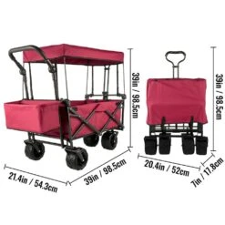3 Cu.ft. Collapsible Wagon Cart Over-sized Wheels Portable Folding Steel Garden Cart With Adjustable Handles, Red -Patio Furniture Shop vevor garden carts dzdptc rdhsku0001v0 76 1000