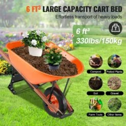 Wheelbarrow Cart, 6 Cu. Ft. Load And 330 Lbs. Capacity, 1-Wheel Garden Dump Cartwheel Barrow With Handle 16 In. Plastic -Patio Furniture Shop vevor garden carts fdl2lhytc1jl101icv0 1f 1000