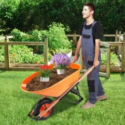 Wheelbarrow Cart, 6 Cu. Ft. Load And 330 Lbs. Capacity, 1-Wheel Garden Dump Cartwheel Barrow With Handle 16 In. Plastic -Patio Furniture Shop vevor garden carts fdl2lhytc1jl101icv0 31 1000