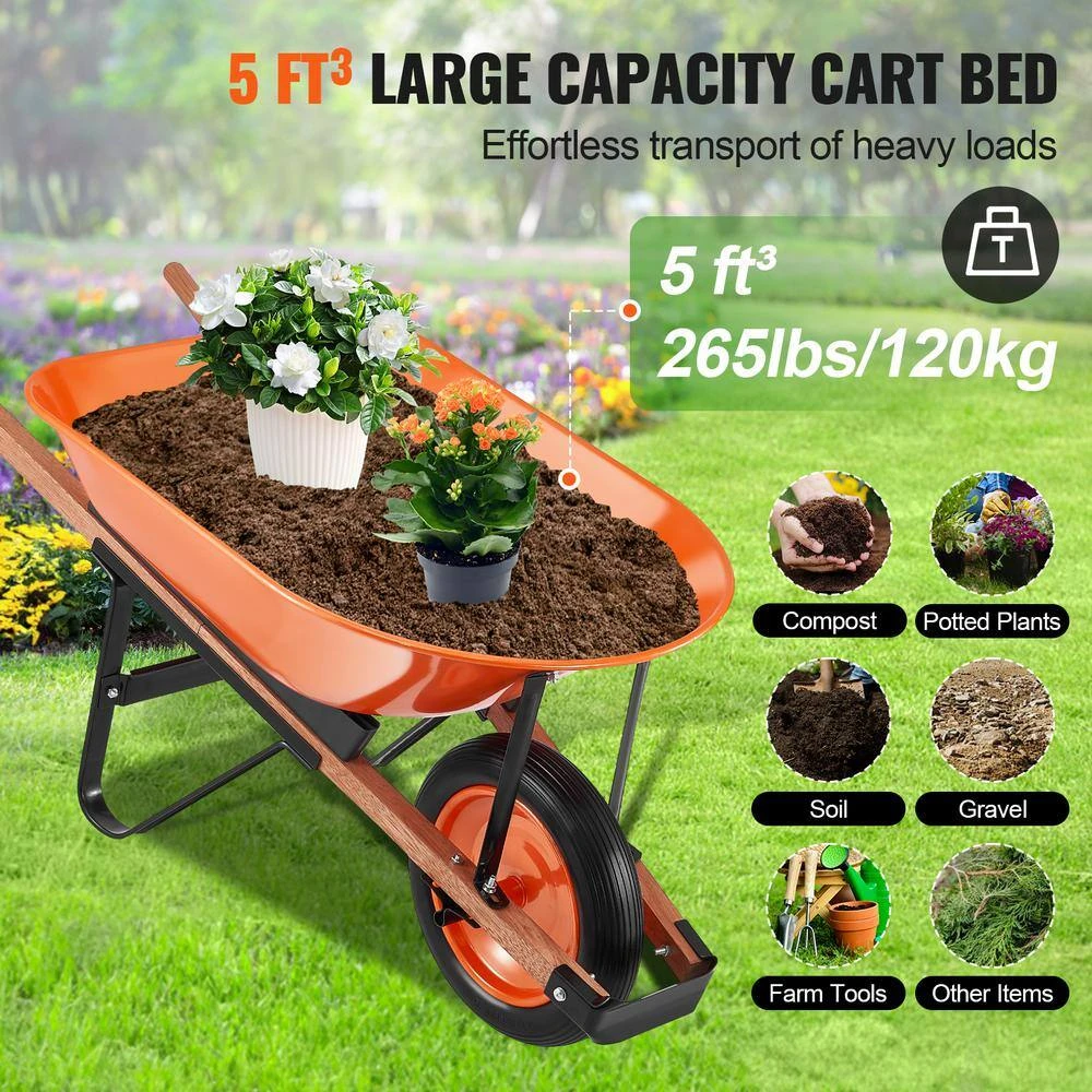 Wheel Barrow Cart 5 Cu. Ft. Load, 330 Lbs. Capacity 1-Wheel Garden Dump Cart, Garden Wagon 6 Wheel Barrow Cart 5 Cu. Ft. Load, 330 Lbs. Capacity 1-Wheel Garden Dump Cart, Garden Wagon - Image 4
