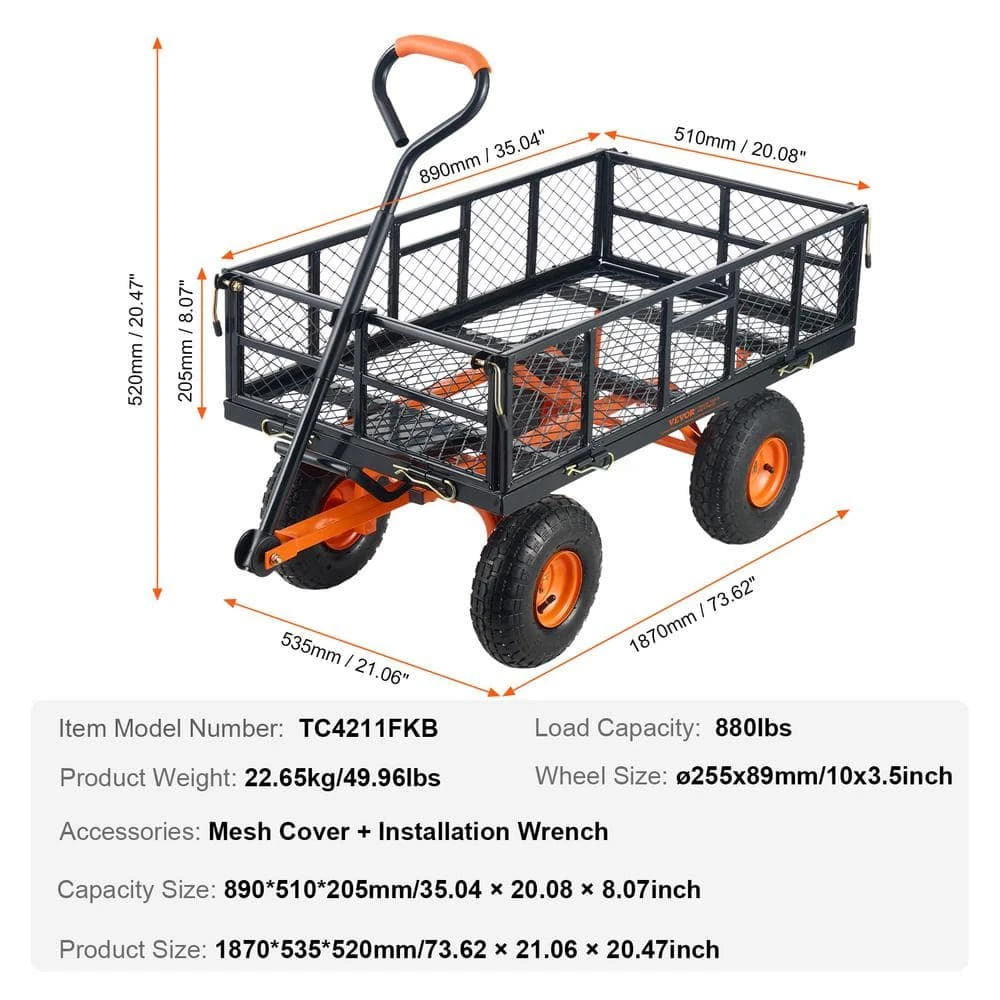 Dump Cart 3.2 Cu. Ft. Metal Garden Cart With Easy To Assemble Frame Dump Wagon With 2-in-1 Convertible Handle 9 Dump Cart 3.2 Cu. Ft. Metal Garden Cart With Easy To Assemble Frame Dump Wagon With 2-in-1 Convertible Handle - Image 7